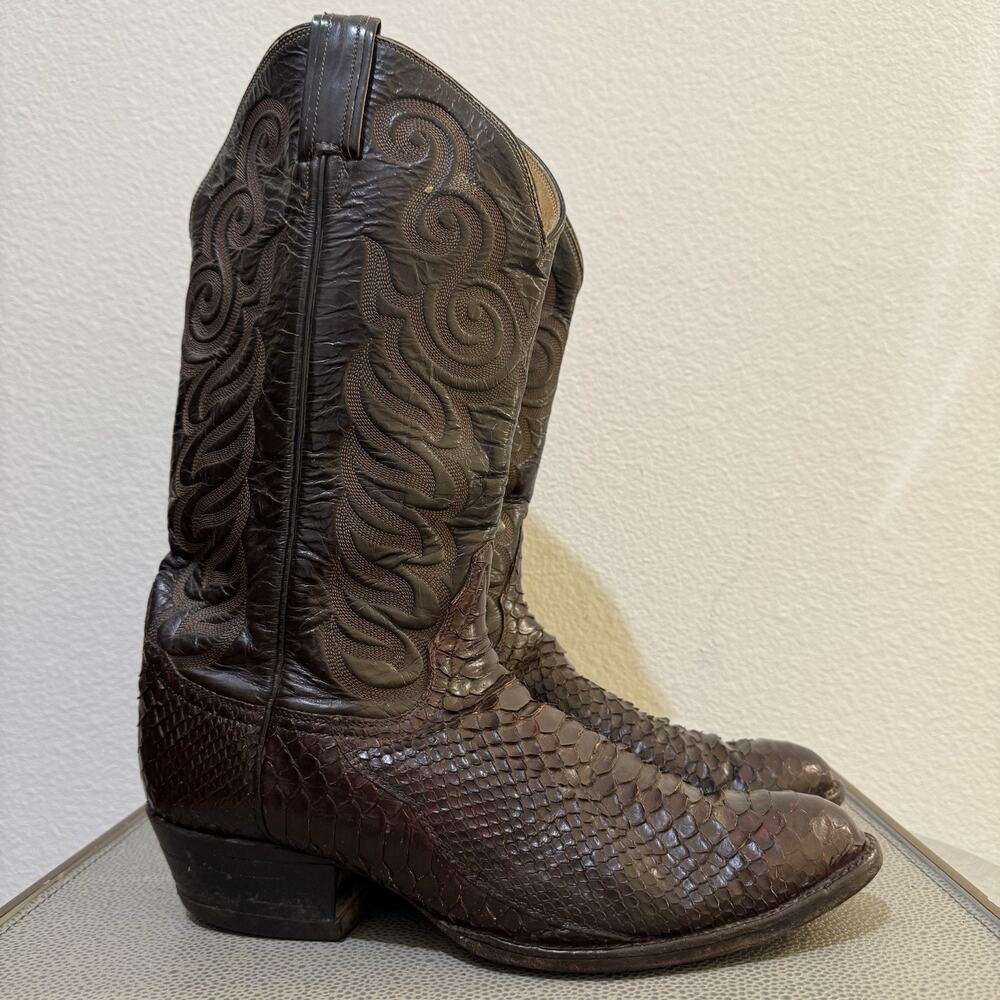 Tony Lama Mens Python Snakeskin Western Cowboy Boots Brown Sz 10 EE